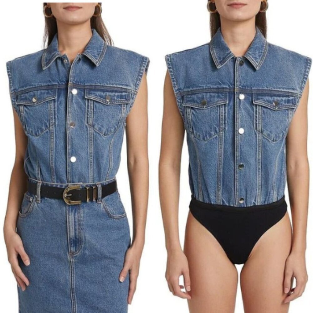 Ronny Kobo Collection Blue Carlyle Denim Bodysuit XS 51544